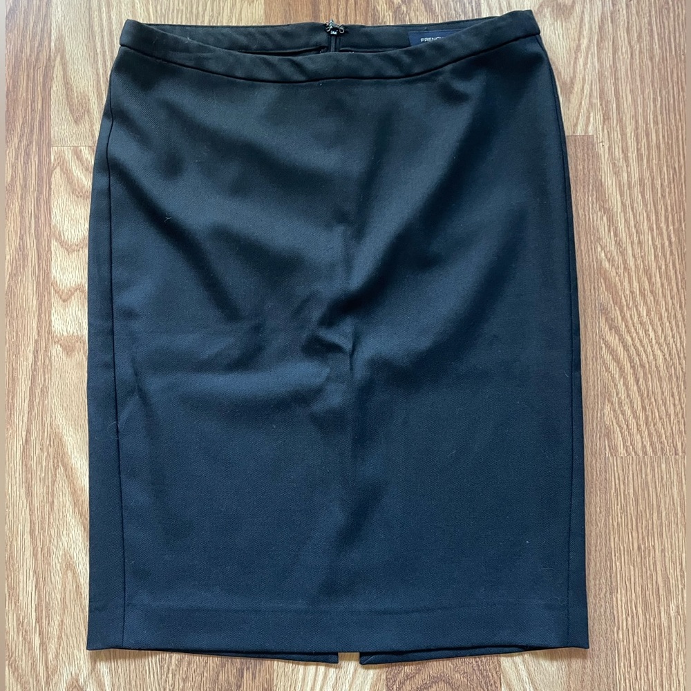 French Connection Black Knee-Length Pencil Skirt- WOOL